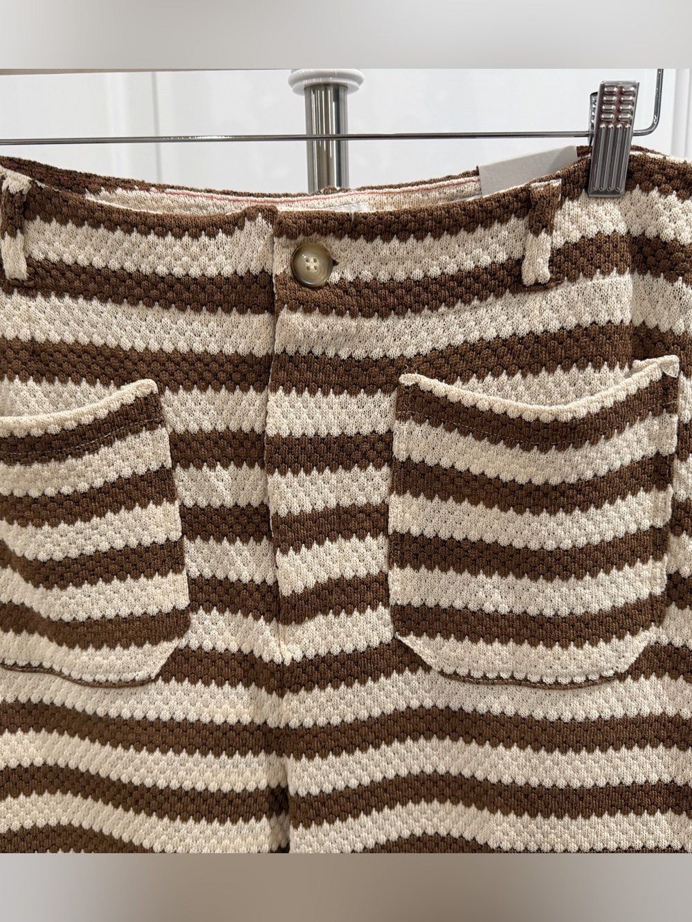MAEVE BY ANTHROPOLOGIE The Colette Striped Knit Crop Wide-Leg Pants 31 Ivory - Picture 6 of 10